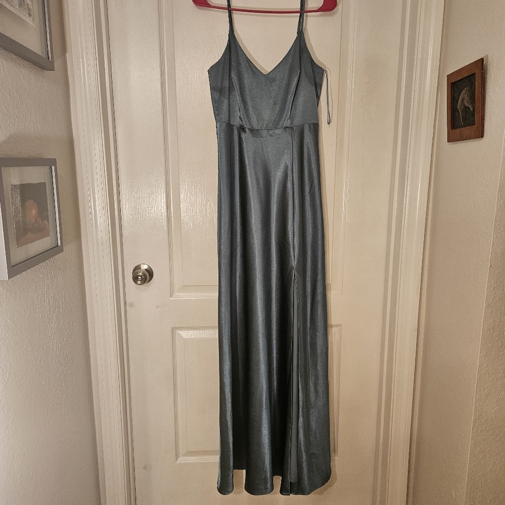 Birdy Grey size Small S blue-ish green shiney dress with side slit (1 FL…